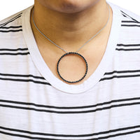 .925 Sterling Silver Black Diamond Open Hoop Circle 18
