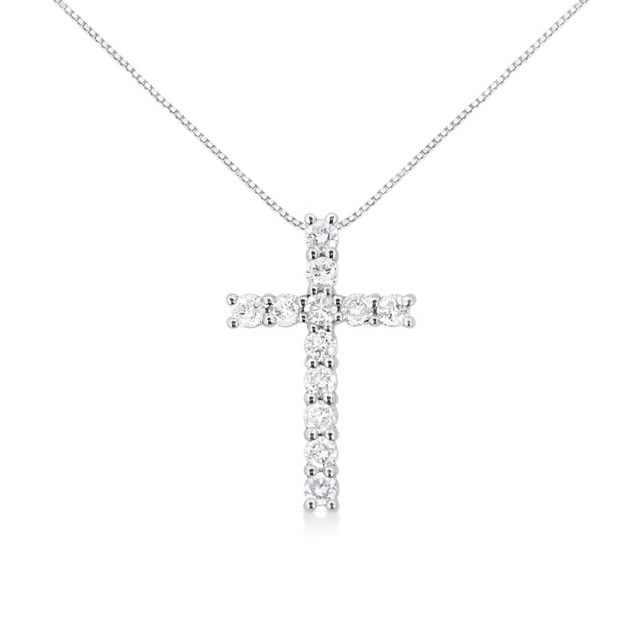 .925 Sterling Silver 1.00 cttw Traditional Diamond Cross 18" Pendant Necklace (J-K Color, I2-I3 Clarity)