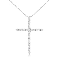 .925 Sterling Silver 2 cttw Prong Set Round-Cut Diamond Cross 18