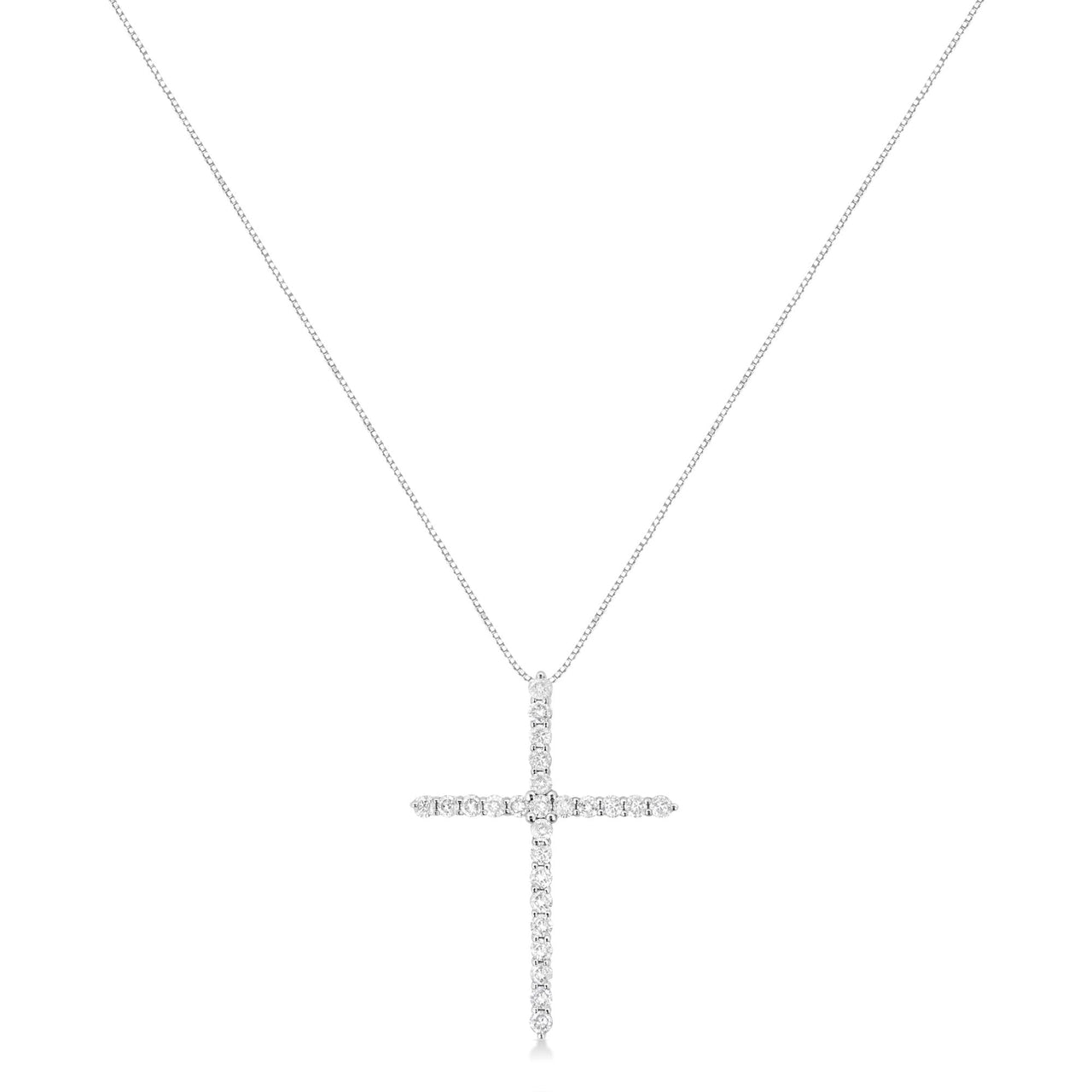 .925 Sterling Silver 2 cttw Prong Set Round-Cut Diamond Cross 18" Pendant Necklace (I-J Color, I2-I3 Clarity)