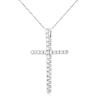 .925 Sterling Silver 2 cttw Prong Set Round-Cut Diamond Cross 18