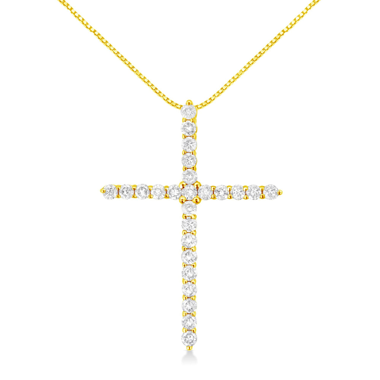 10K Yellow Gold Plated .925 Sterling Silver 2.0 Cttw Round Cut Diamond Cross Pendant Necklace (J-K Color, I1-I2 Clarity) 18"