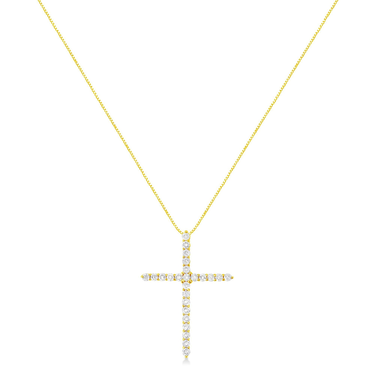 10K Yellow Gold Plated .925 Sterling Silver 2.0 Cttw Round Cut Diamond Cross Pendant Necklace (J-K Color, I1-I2 Clarity) 18"