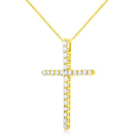 10K Yellow Gold Plated .925 Sterling Silver 2.0 Cttw Round Cut Diamond Cross Pendant Necklace (J-K Color, I1-I2 Clarity) 18