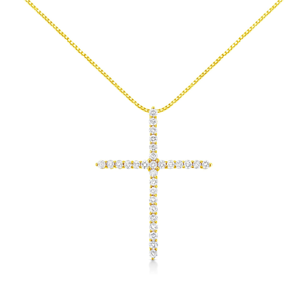10K Yellow Gold 3.00 cttw Round-Cut Diamond Cross 18" Pendant Necklace (J-K Color, I1-I2 Clarity)