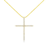 10K Yellow Gold Plated .925 Sterling Silver 3.0 Cttw Prong-Set Round Brilliant Cut Diamond Cross 18