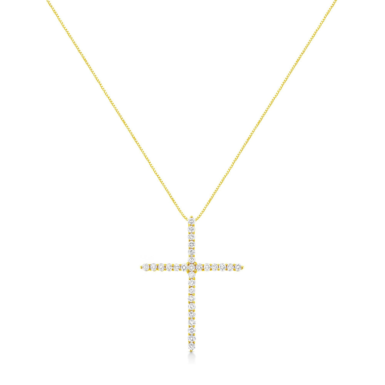 10K Yellow Gold Plated .925 Sterling Silver 3.0 Cttw Prong-Set Round Brilliant Cut Diamond Cross 18" Pendant Necklace (J-K Color, I1-I2 Clarity)