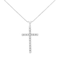 .925 Sterling Silver 2 cttw Classic Prong Set Round-Cut Diamond Cross 18