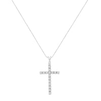 .925 Sterling Silver 2 cttw Classic Prong Set Round-Cut Diamond Cross 18