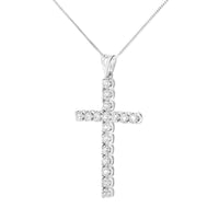 .925 Sterling Silver 2 cttw Classic Prong Set Round-Cut Diamond Cross 18