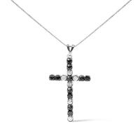 .925 Sterling Silver 1.0 Cttw Black and White Diamond Alternating Classic Cross 18