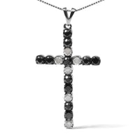 .925 Sterling Silver 1.0 Cttw Black and White Diamond Alternating Classic Cross 18