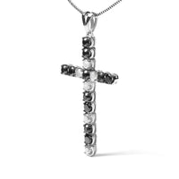 .925 Sterling Silver 1.0 Cttw Black and White Diamond Alternating Classic Cross 18