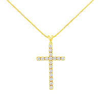 10k Yellow Gold Plated .925 Sterling Silver 2.0 cttw Classic Prong Set Round-Cut Diamond Cross 18