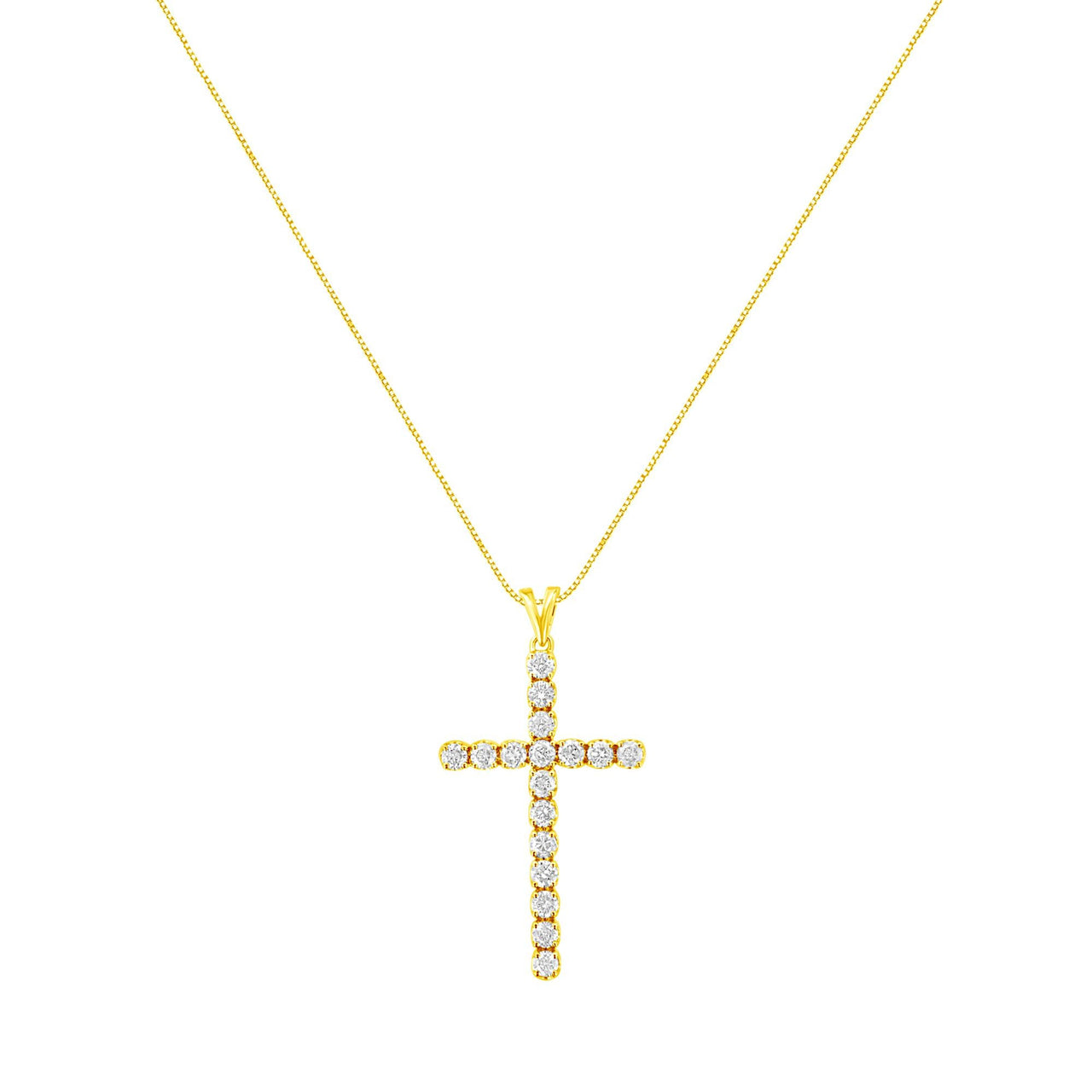 10k Yellow Gold Plated .925 Sterling Silver 2.0 cttw Classic Prong Set Round-Cut Diamond Cross 18" Pendant Necklace (J-K Color, I1-I2 Clarity)