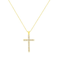 10k Yellow Gold Plated .925 Sterling Silver 2.0 cttw Classic Prong Set Round-Cut Diamond Cross 18