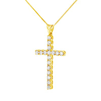 10k Yellow Gold Plated .925 Sterling Silver 2.0 cttw Classic Prong Set Round-Cut Diamond Cross 18