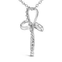 .925 Sterling Silver Diamond Accent Cross Ribbon 18