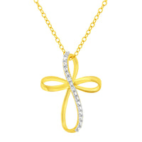 .925 Sterling Silver Diamond Accent Cross Ribbon 18