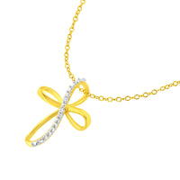 .925 Sterling Silver Diamond Accent Cross Ribbon 18