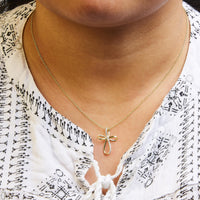 .925 Sterling Silver Diamond Accent Cross Ribbon 18