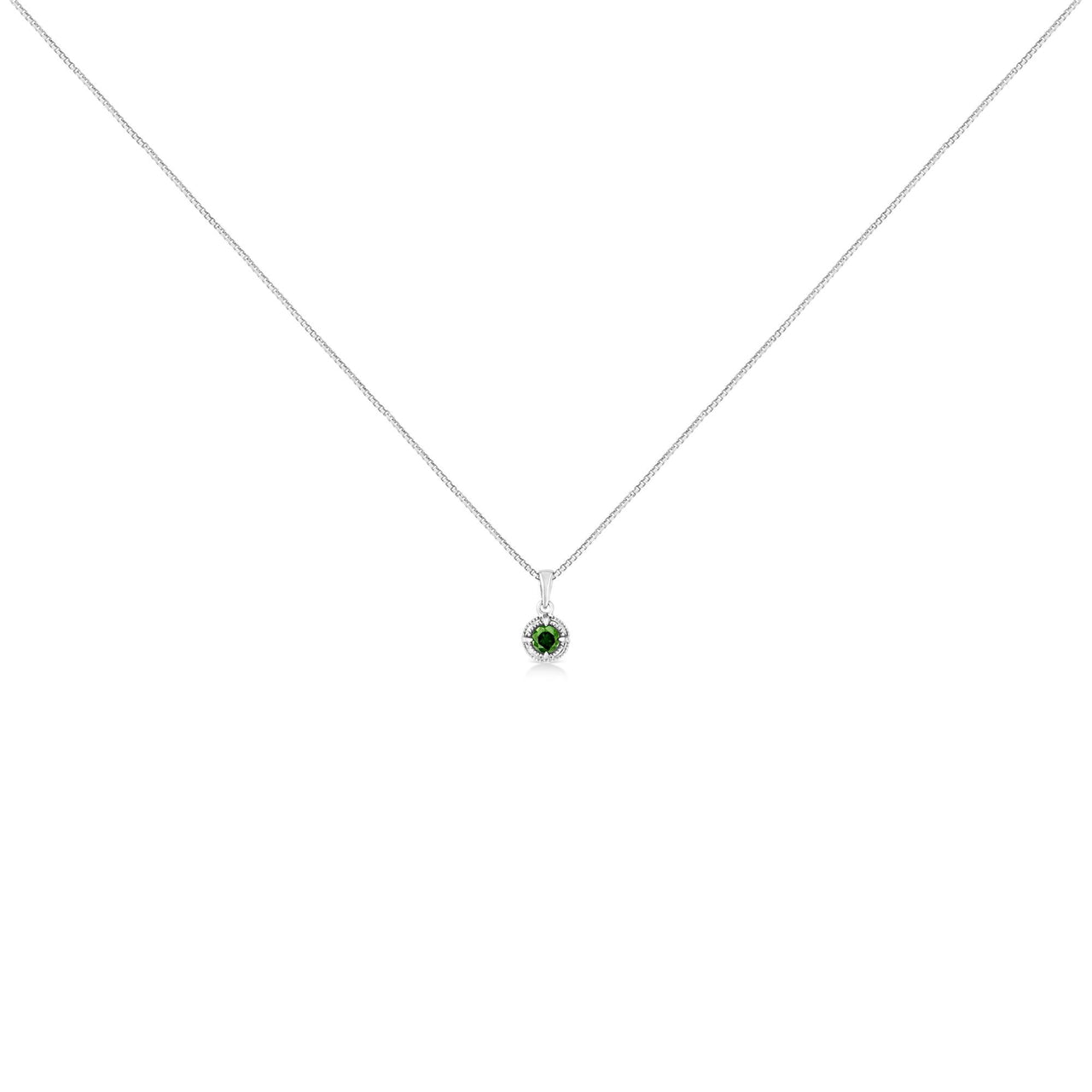 .925 Sterling Silver Treated Color Diamond Solitaire 18" Milgrain Pendant Necklace
