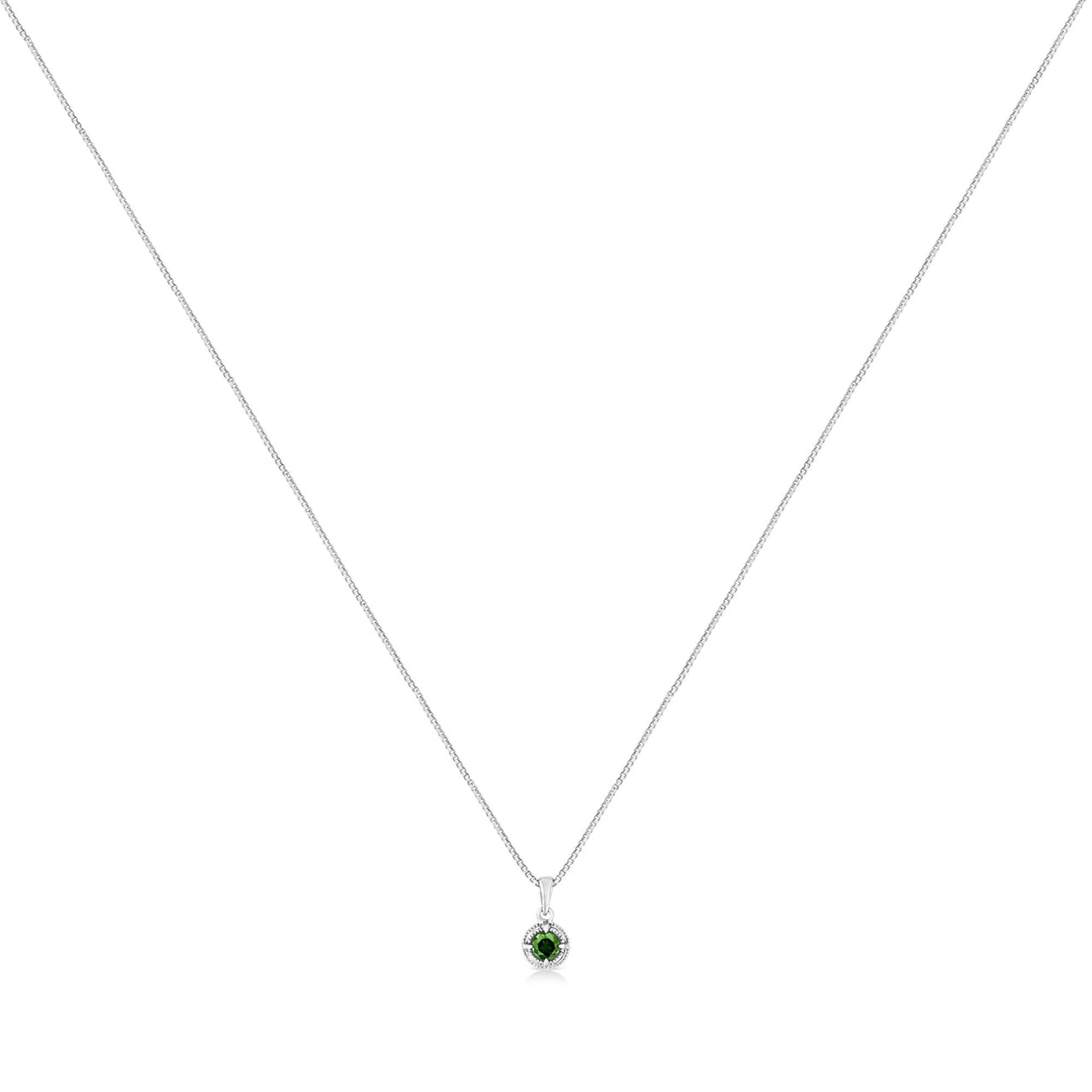 .925 Sterling Silver Treated Color Diamond Solitaire 18" Milgrain Pendant Necklace