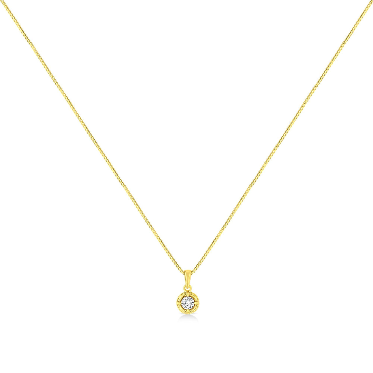 14K Yellow Gold Plated .925 Sterling Silver Brilliant Round Cut Diamond Solitaire Milgrain 18" Pendant Necklace