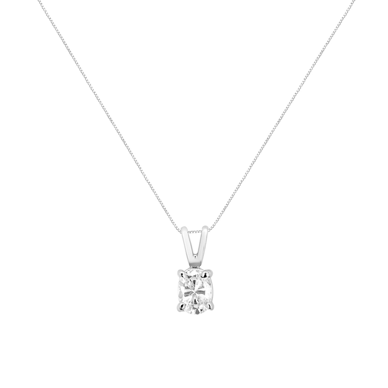 AGS Certified 14K White Gold 1/3 cttw Diamond Oval 18" Pendent Necklace (H-I Color, VS1-VS2 Clarity)