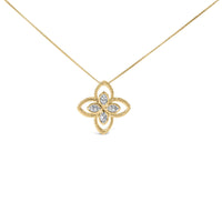 10K Yellow Gold 1/10 Cttw Diamond Floral Motif with Beaded Halo Pendant 18
