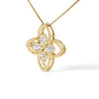 10K Yellow Gold 1/10 Cttw Diamond Floral Motif with Beaded Halo Pendant 18