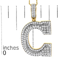 Men's 10K Yellow Gold 1 3/4 Cttw Diamond Letter C Initial Pendant Necklace