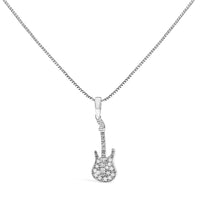 .925 Sterling Silver 1/10 Cttw Diamond Studded Guitar Pendant Necklace (I-J Color, I2-I3 Clarity) - 18