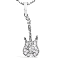 .925 Sterling Silver 1/10 Cttw Diamond Studded Guitar Pendant Necklace (I-J Color, I2-I3 Clarity) - 18