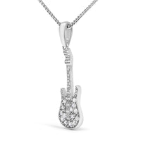 .925 Sterling Silver 1/10 Cttw Diamond Studded Guitar Pendant Necklace (I-J Color, I2-I3 Clarity) - 18