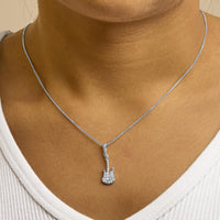 .925 Sterling Silver 1/10 Cttw Diamond Studded Guitar Pendant Necklace (I-J Color, I2-I3 Clarity) - 18