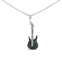 925 Sterling Silver 1/10 Cttw Treated  Diamond Guitar 18