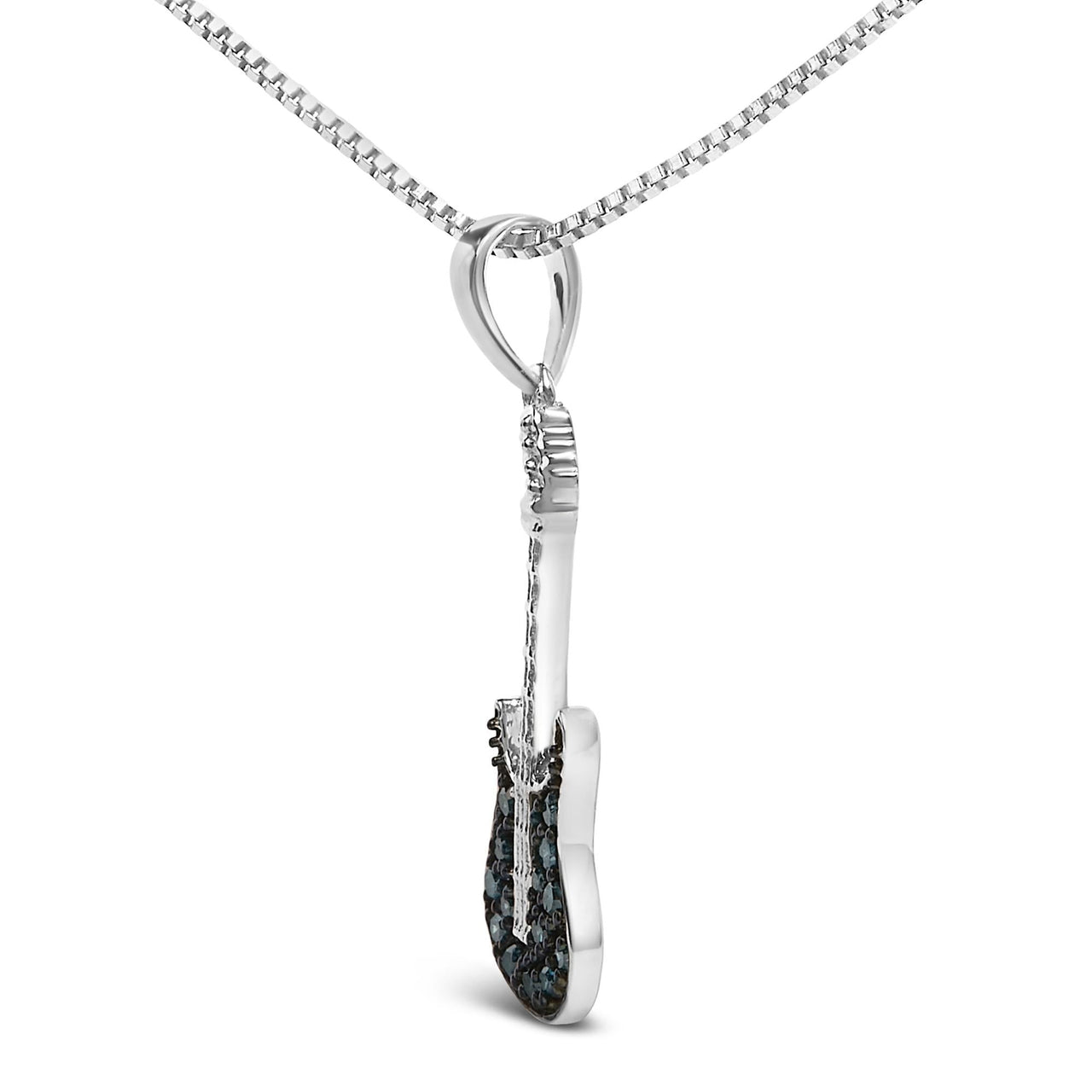 925 Sterling Silver 1/10 Cttw Treated  Diamond Guitar 18" Pendant Necklace (Blue Color, I2-I3 Clarity)