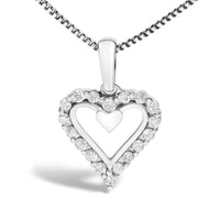 .925 Sterling Silver 1/5 Cttw Diamond Open Heart Pendant Necklace (I-J Color, I2-I3 Clarity) - 18