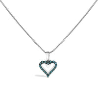 .925 Sterling Silver 1/5 Cttw Blue Diamond Open Heart Pendant Necklace (I-J Color, I2-I3 Clarity) - 18