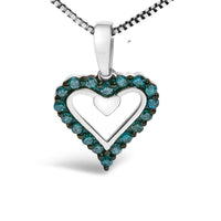.925 Sterling Silver 1/5 Cttw Blue Diamond Open Heart Pendant Necklace (I-J Color, I2-I3 Clarity) - 18