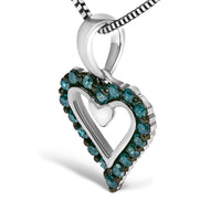 .925 Sterling Silver 1/5 Cttw Blue Diamond Open Heart Pendant Necklace (I-J Color, I2-I3 Clarity) - 18
