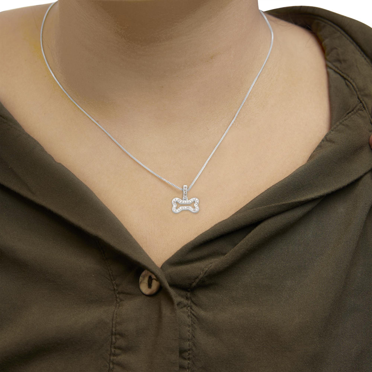 .925 Sterling Silver 1/5 Cttw Diamond Dog Bone Pendant Necklace (H-I Color, I1-I2 Clarity) - 18"