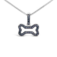 .925 Sterling Silver 1/5 Cttw Blue Diamond Dog Bone Pendant Necklace (Blue Color, I1-I2 Clarity) - 18