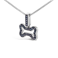 .925 Sterling Silver 1/5 Cttw Blue Diamond Dog Bone Pendant Necklace (Blue Color, I1-I2 Clarity) - 18