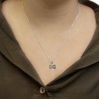 .925 Sterling Silver 1/5 Cttw Blue Diamond Dog Bone Pendant Necklace (Blue Color, I1-I2 Clarity) - 18