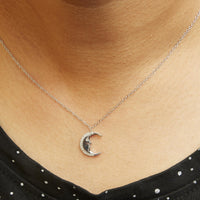 .925 Sterling Silver 1/10ct Diamond Crescent Man on the Moon 18