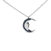 .925 Sterling Silver 1/10ct Blue Diamond Crescent Man on the Moon 18