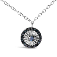 .925 Sterling Silver 1/6 Cttw Blue Diamond Wheel and Spoke Pendant Necklace (Blue Color, I2-I3 Clarity) - 18