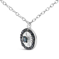 .925 Sterling Silver 1/6 Cttw Blue Diamond Wheel and Spoke Pendant Necklace (Blue Color, I2-I3 Clarity) - 18
